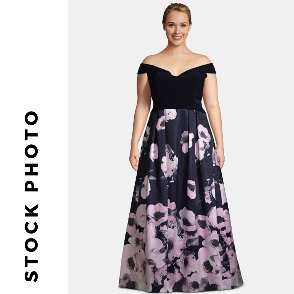 Plus Size Off-The-Shoulder Floral-Print Gown